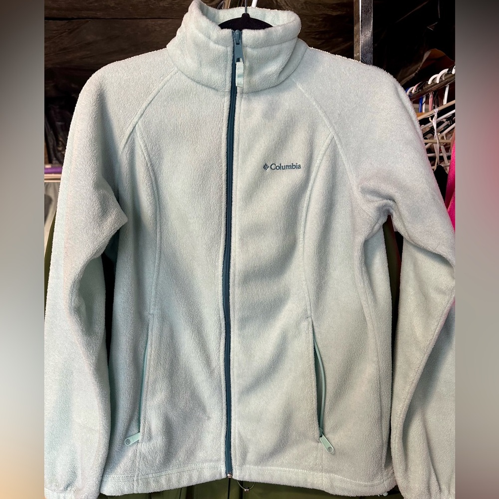 Columbia Womens Fleece Jacket Small Baby Light Blue Full Zip Long Sleeve